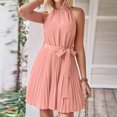thumbnail image 4 of Mini Vestidos Vestido de mujer A-Line Color sólido Halter Neck Sun Dress para cóctel (Rosa XL) Ygjytge para Mujer Rosa T L, 4 of 8