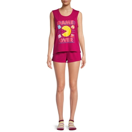 

Pac Man Women s and Women s Plus Tank Top Shorts and Socks 3-Piece Sleep Set