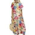 thumbnail image 1 of Bellella Robe Longue pour Femmes Manches Courtes Maxi Robes Imprimé Floral Été Plage Robe Kaftan Col Rond Vacances Abricot 5TG, 1 of 2
