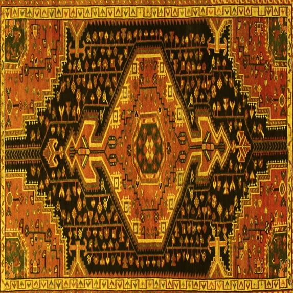 Ahgly Company Machine Washable Indoor Square Persian Yellow Traditional Area Rugs, 5' Square