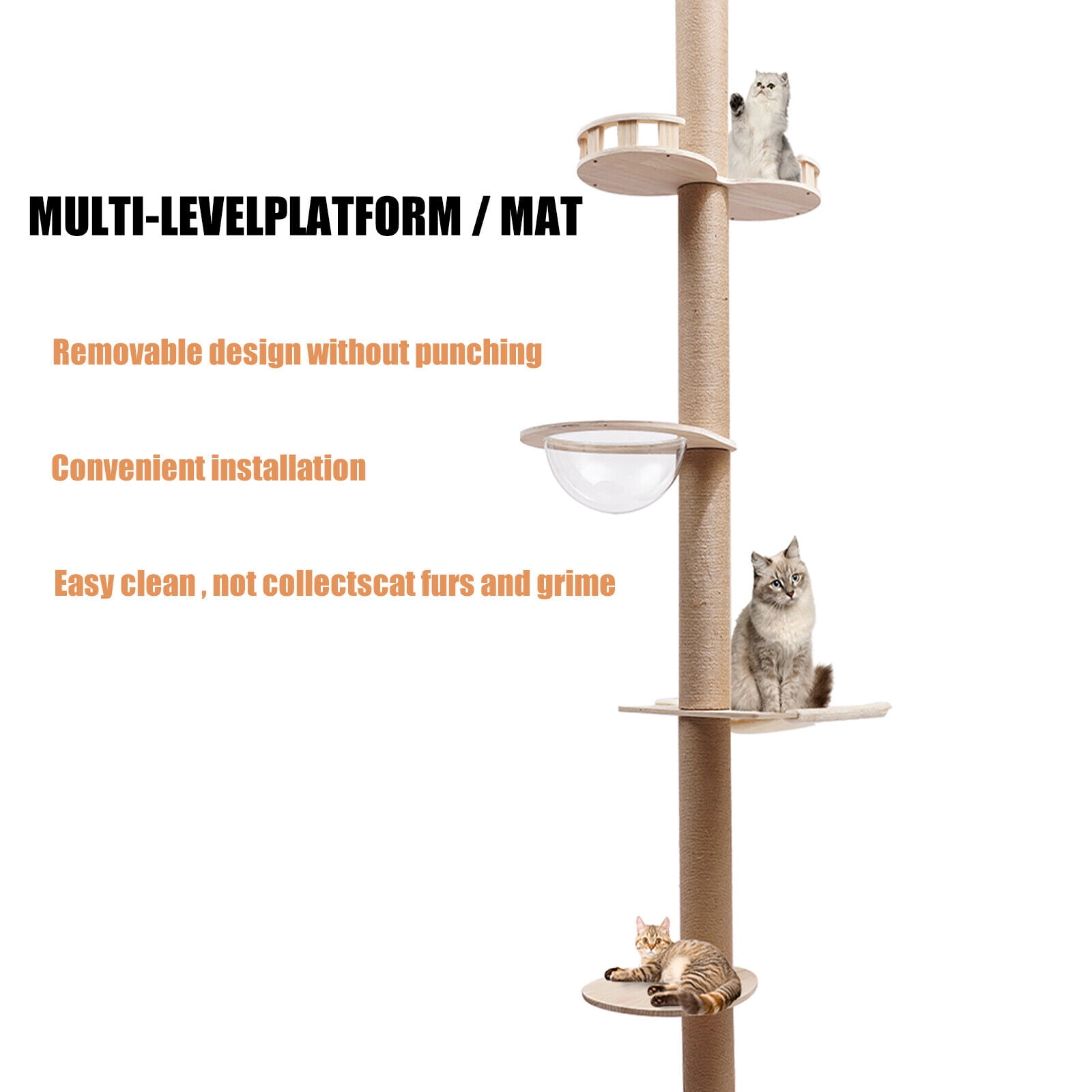 4 Tiers Cat Tree Climbing Tower W/ Scratching Post Space Capsule Hammock Free-Standing