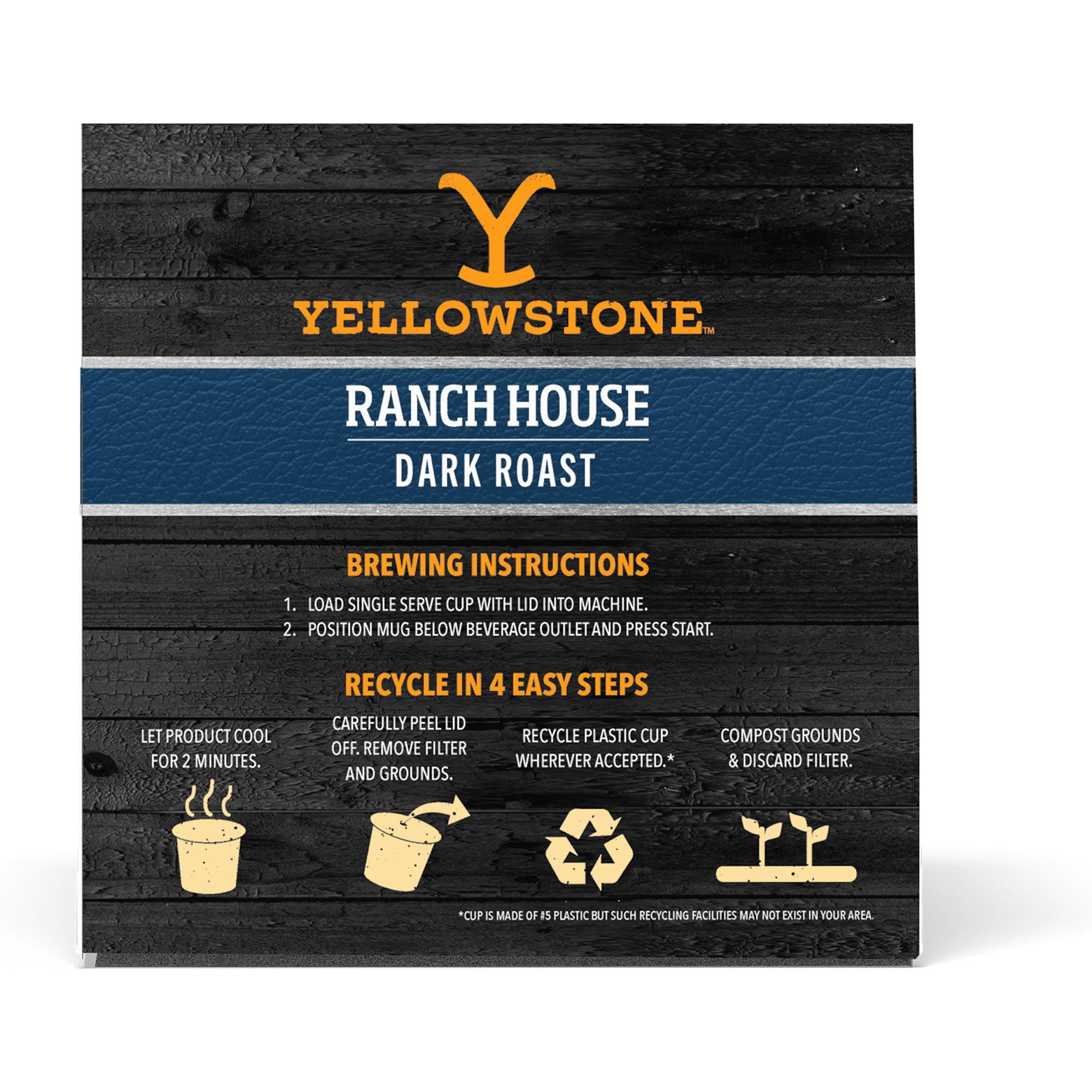 Yellowstone Ranch House Dark Roast Coffee Single Serve Pods 12 Ct, 3 Pack