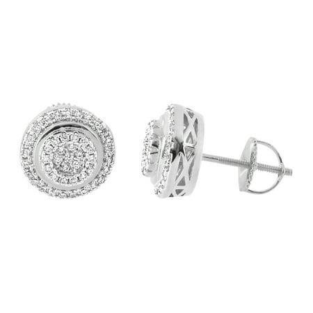 - Round Halo Earrings 14K White Gold Finish Lab Created Cubic Zirconias Iced Out Screw Back Studs