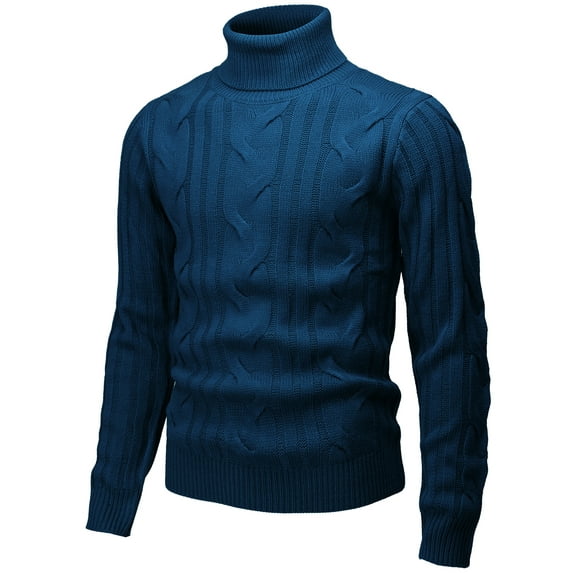 Mens Casual Slim Fit Pullover Sweaters Knitted Turtleneck Twisted Patterned Thermal (CMOSWL076)