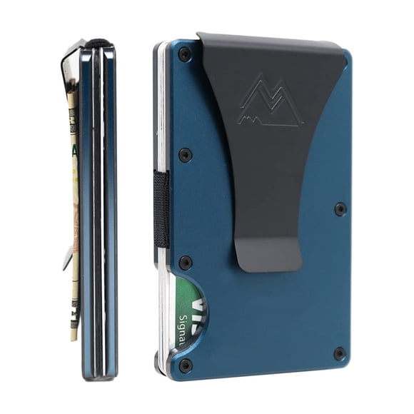 Cartera Mountain Voyage Co minimalista con RFID, delgada, azul marino