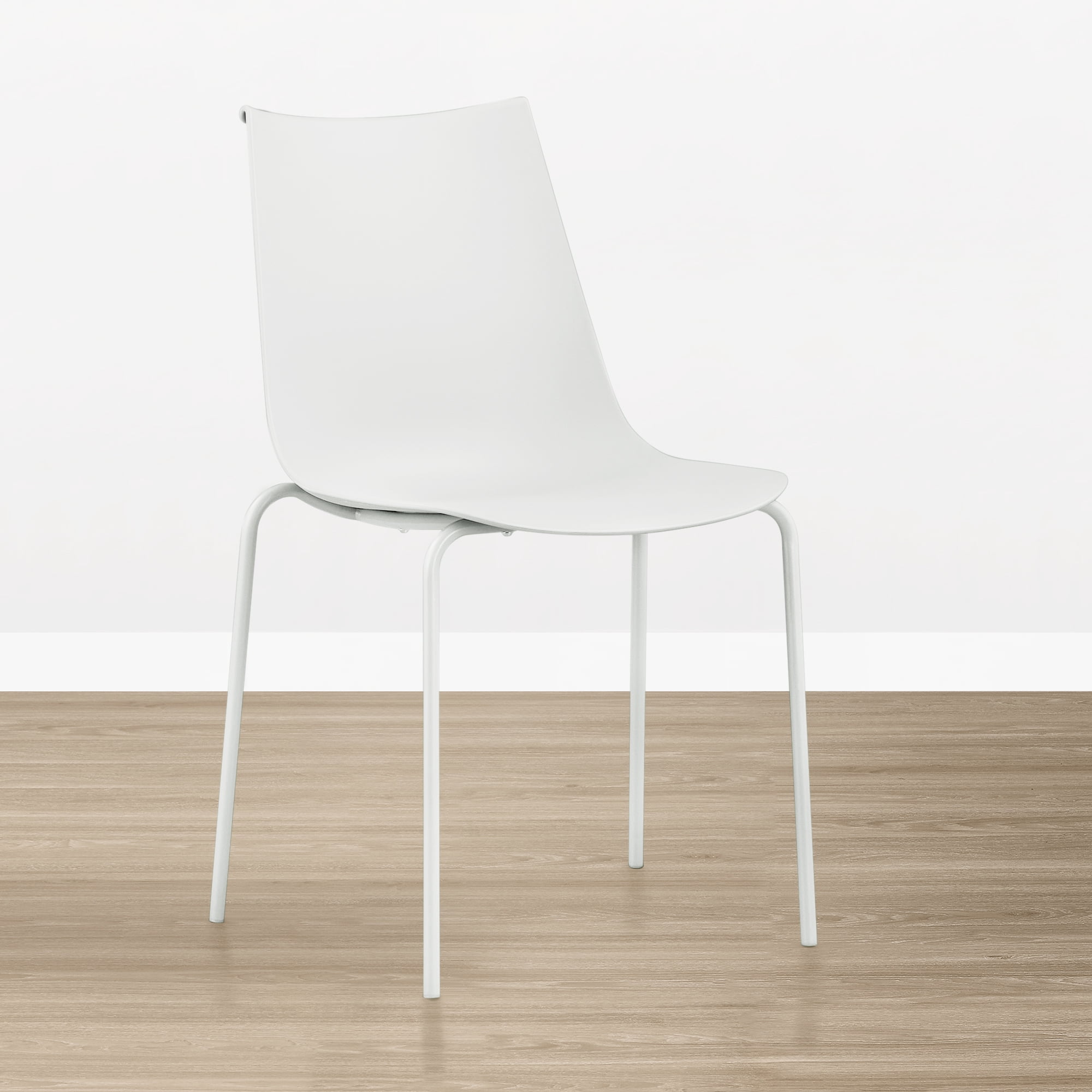 Spruce & Spring Modern Stackable Dining Chairs, Set of 4 Molded Plastic Kitchen Chairs with Metal Legs, Space-Saving Armless Design, White