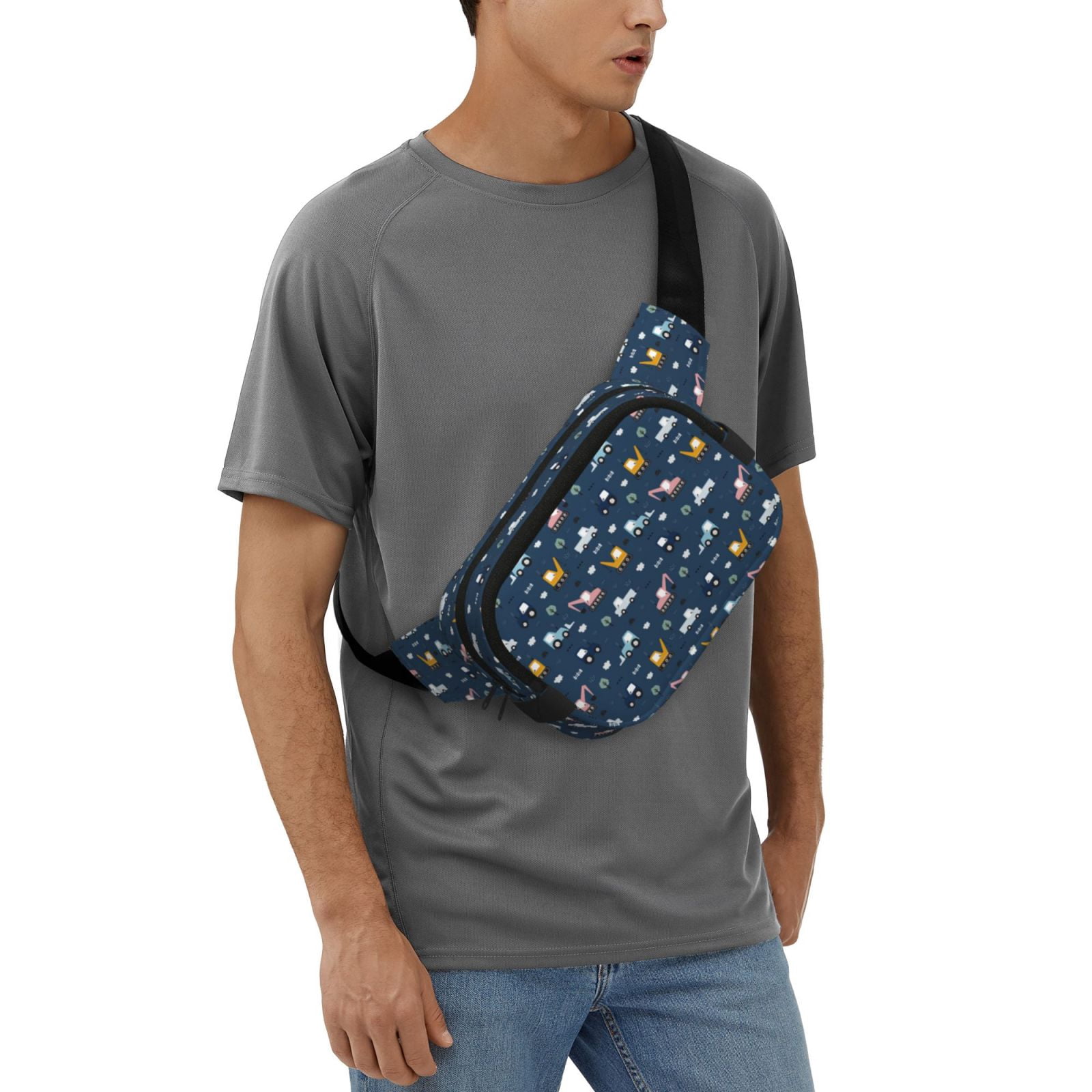 Picia Modern Modern Excavator Print Square Double-Layer Waist Bag Mini Adjustable Waist Belt Bag Exercise Running Travel Hiking