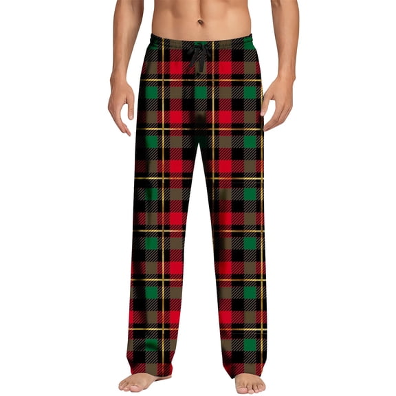 RUTAYY Men's Christmas Pants Casual Plaid Print Drawstring Elastic Waist Comfortable Holiday Long Trouser
