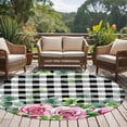 thumbnail image 4 of Round Area Rug 8 Ft, Spring Pink Roses Washable Non-Slip Circle Carpet for Living Room/Bedroom, Pastoral Eucalyptus Black White Plaid Collection Low-Profile Large Area Rugs for Indoor, 4 of 8