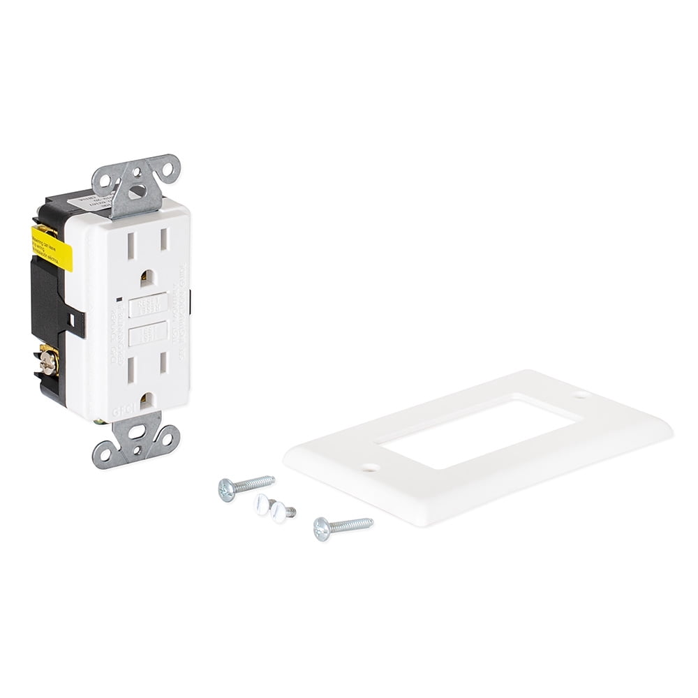 EZ-FLO 62167 Duplex 15 Amp 125 V Self-Test Slim GFCI Outlet with LED Indicator and Wall Plate, White