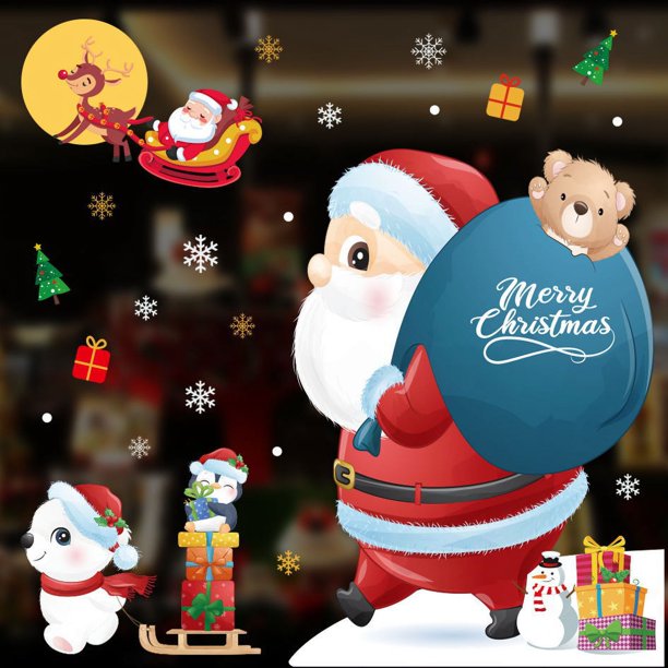 ZHAOCHENG Pegatinas navideñas para ventanas, pegatinas electrostáticas para ventanas navideñas, pegatinas para ventanas de PVC, decoración navideña, pegatinas interiores, decoración de ventanas DIY (B