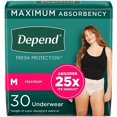 thumbnail image 2 of Depend Fresh Protection Adult Incontinence & Postpartum Bladder Leak Underwear for Women, Disposable, Maximum, Medium, Blush, 30 Count, Packaging May Vary, 2 of 4