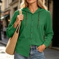 thumbnail image 2 of Zeijnsda Womens Hooded Coats Women's Thin Comfy Loose Hooded Cardigan Solid Color Cotton Linen Daily Outings Hoodies Fashion Button Long Sleeved Shirts, 2 of 7