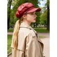 thumbnail image 5 of Deago Womens PU Leather Newsboy Cap 8 Panel Paperboy Newsie Cap Bakerboy Beret Cabbie Painter Hat (Red), 5 of 9