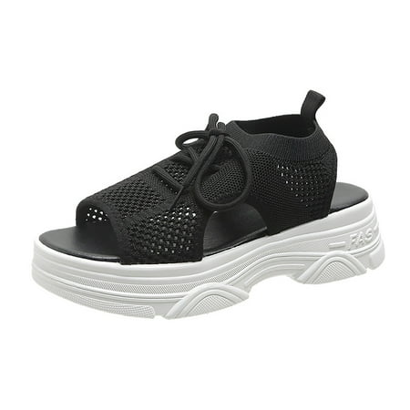 

QYZEU Comfy Sandals for Women Mesh Hollow Flat Sports Sandals New Casual Thick Bottom Woven Breathable Sandals Beach Outdoor Lightweight Sandals Black 40