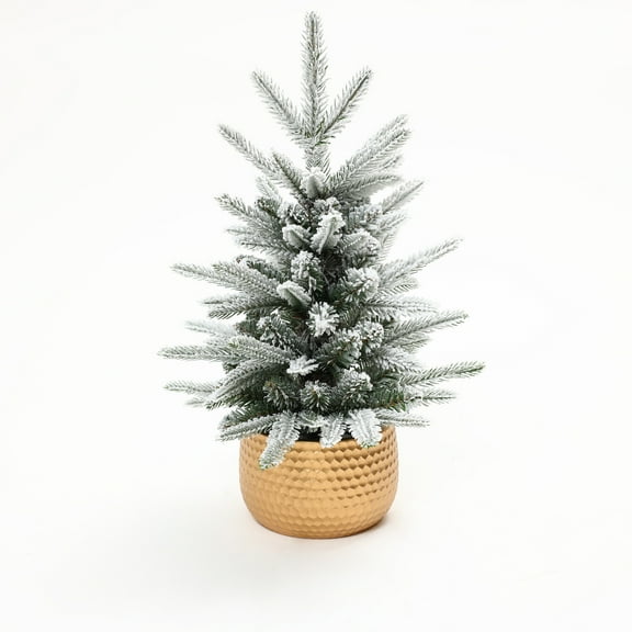 LuxenHome 1.5Ft Flocked Artificial Tree Potted