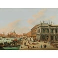 thumbnail image 3 of Giuseppe Bernardino Bison 24x18 Black Modern Framed Museum Art Print Titled - The Molo by the Biblioteca Marciana Facing the Entrance of the Canal Grande, Venice, 3 of 5