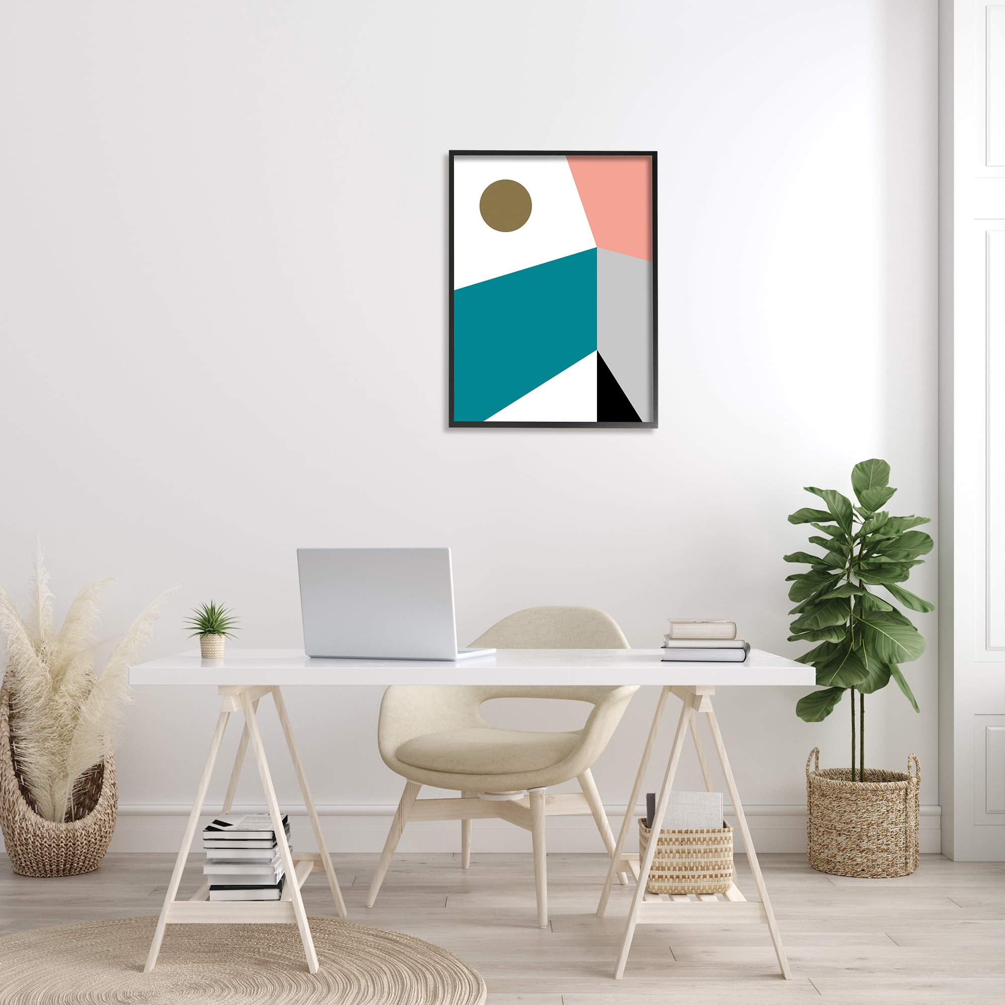 Stupell Industries Abstract Geometric Landscape Arrangement Elementary Shapes Abstract Painting Black Framed Art Print Wall Art, 24 x 30
