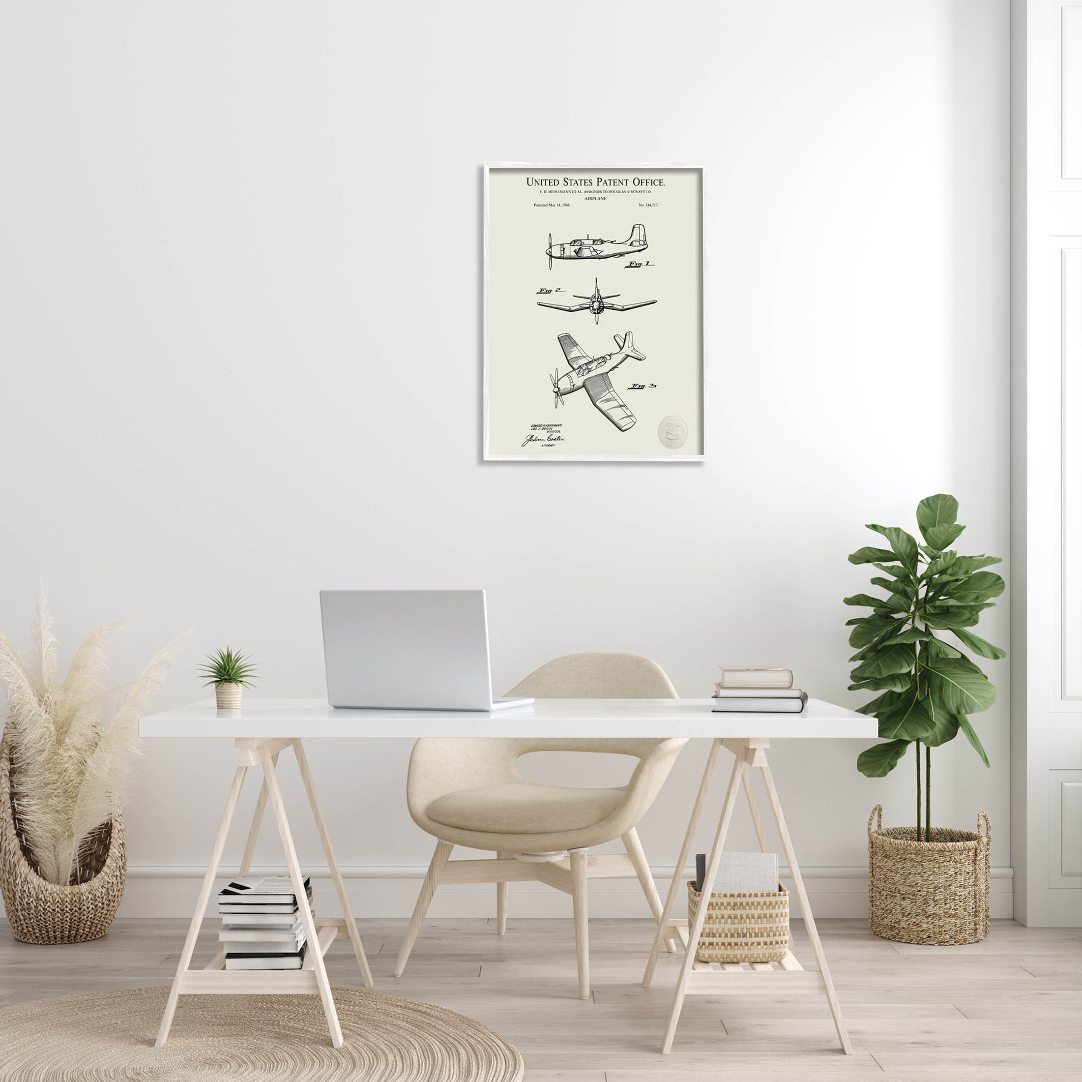 Stupell Industries Detailed Plane Aircraft Chart Graphic Art White Framed Art Print Wall Art, Design by Karl Hronek