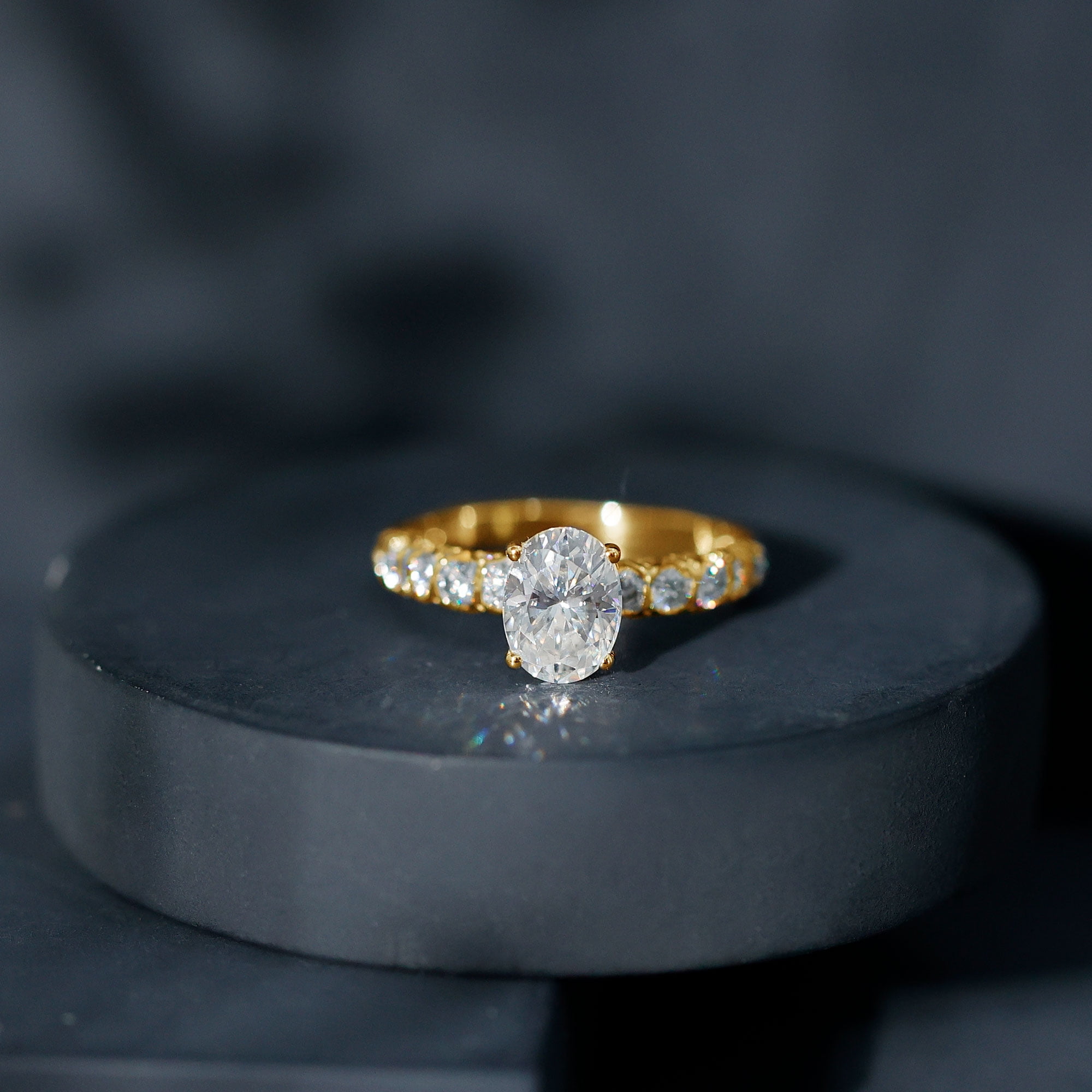 Rosec Jewels Moissanite Oval Solitaire Engagement Ring 1 Carat, 6X8 mm, D-VS1 Quality Certified Moissanite Ring - with Jewelry Box, 14K Yellow Gold, US 7.50