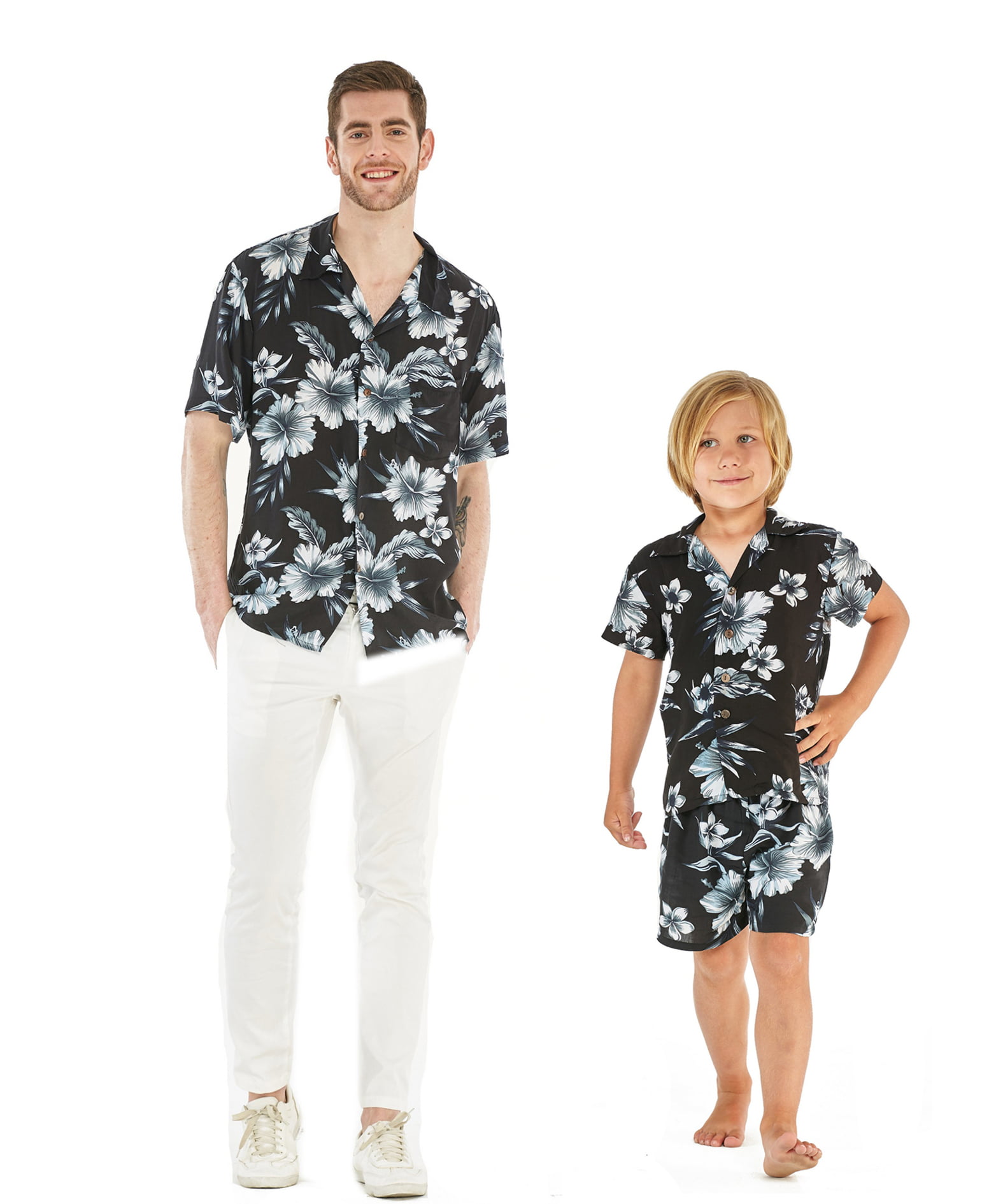 Matching Father Son Hawaiian Luau Outfit Men Shirt Boy Shirt Shorts Various Patterns 