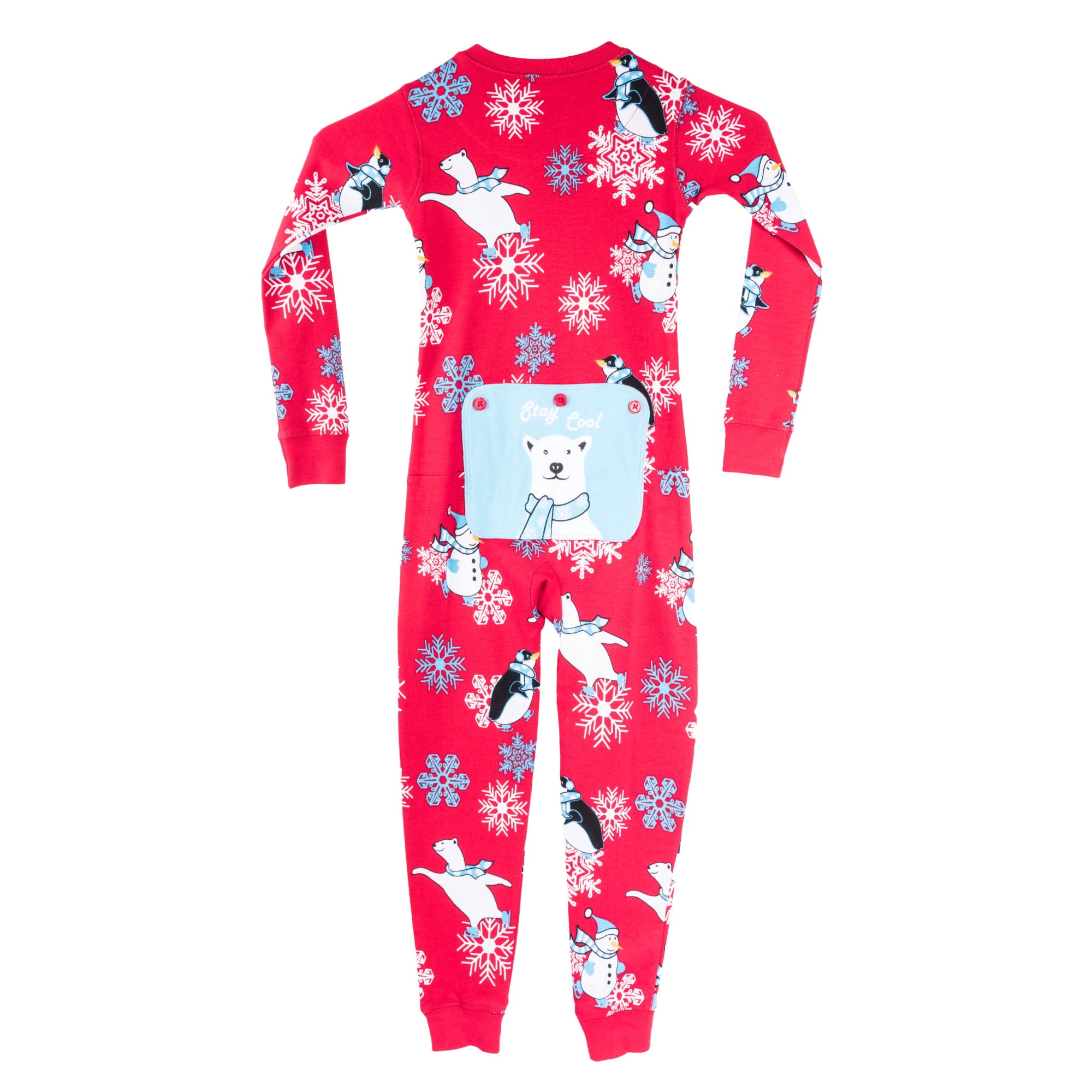 Big Feet Pajamas Winter Fun Penguins Union Suit Boys Girls One Piece Pajamas Stay Cool Polar Bear Rear Flap Red