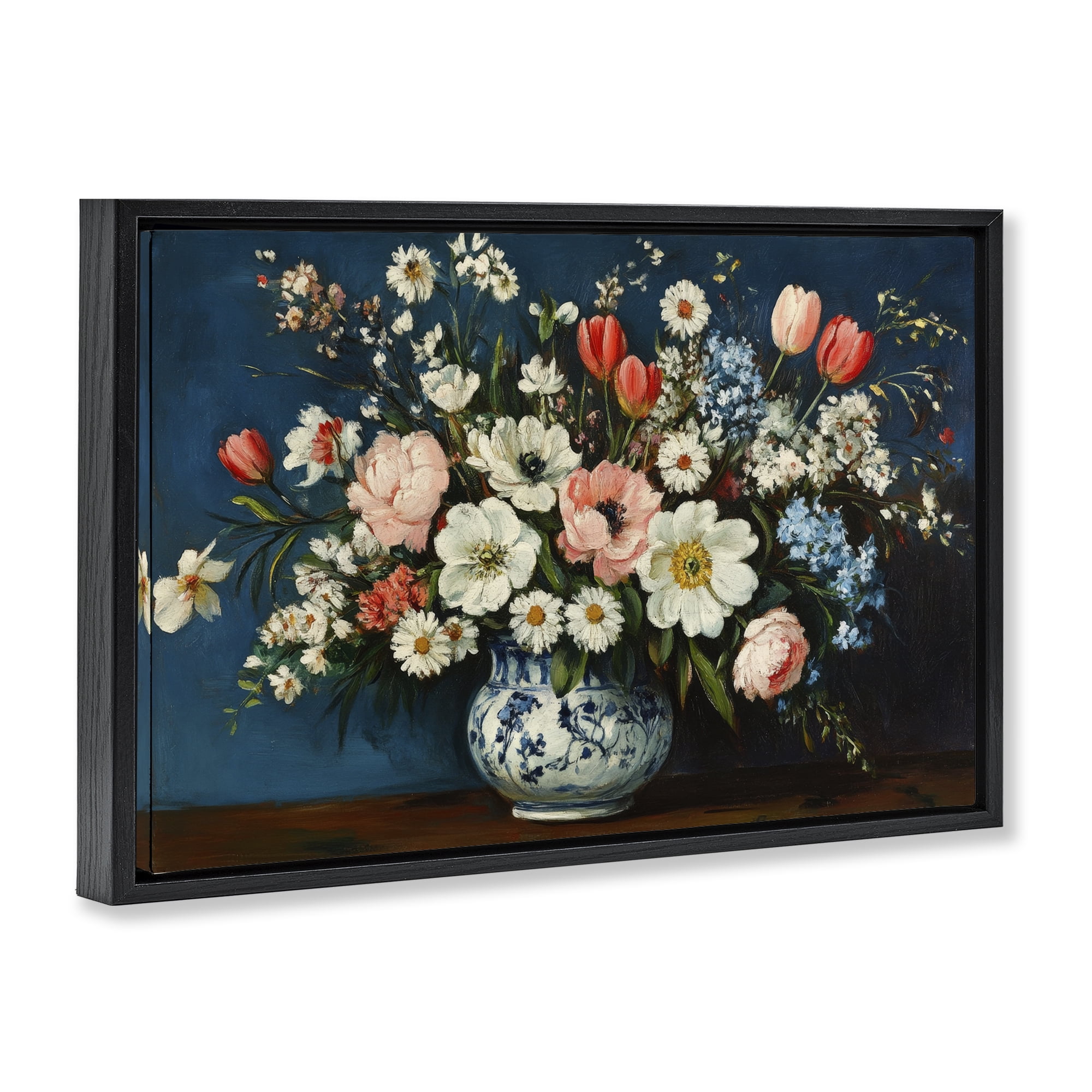 Stupell Industries Colorful Bouquet in Vase Black Framed Floater Canvas Wall Art, design by Petal Prints Design