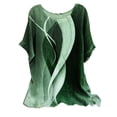 thumbnail image 2 of Linen Shirts for Women, Casual Loose Geometric Print Round Neck Top, Green 3XL, 2 of 4