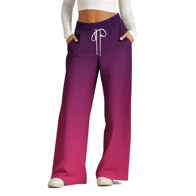 Pants for Women, Womens Fashionable Striped Printed Drawstring Wide Leg Pants