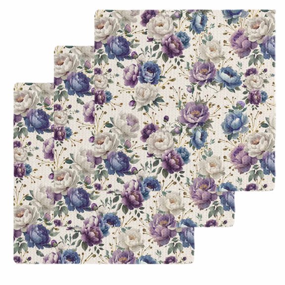 Farmhouse Flowers Kitchen Dish Towels for Drying Dishes Set of 3, Botanical Purple Blue Floral Plants Waffle Weave Microfiber Hand Tea Bathroom Towels Quick Dry & Absorbent Towel 12x12
