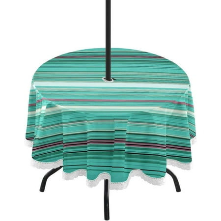 

GZHJMY Turquois Stripe Round Tablecloth 60 Outdoor Table Covers with Umbrella Hole and Zipper for Kitchen Dining Picnic Party Home Decor
