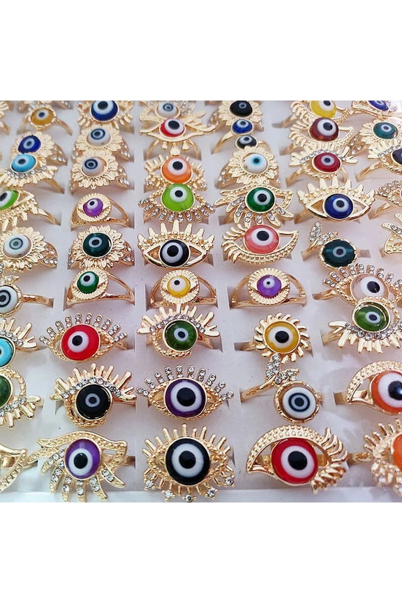 Wholesale 50 Turkey Devil Eye Alloy Rings Mix Style Women Men Vintage Cool Gift