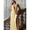thumbnail image 4 of Halter Deep V Neck Backless Sexy Maxi Dress Women Gown Fashion Irregular Sleeveless Thigh High Split Club Party Dresses, 4 of 28