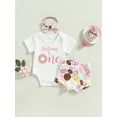 thumbnail image 2 of Coduop Newborn Baby Girls Birthday Outfit Set Short Sleeve Romper Donut Print Shorts 3Pcs Set, 2 of 9