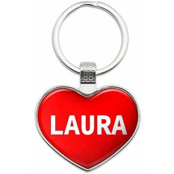Laura - Names Female Metal Heart Keychain Key Chain Ring, Multiple Colors Available