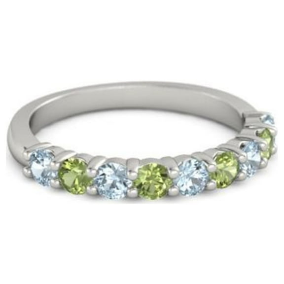 925 Sterling Silver Round 2.50 MM Aquamarine Peridot Half Eternity Women Stackable Ring