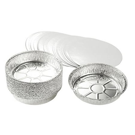 

Aluminum Foil Pans - 100-Piece Round Disposable Tin Pans with Flat Board Lids for Baking Roasting Broiling and Cooking 9 x 1.6 x 9 Inches