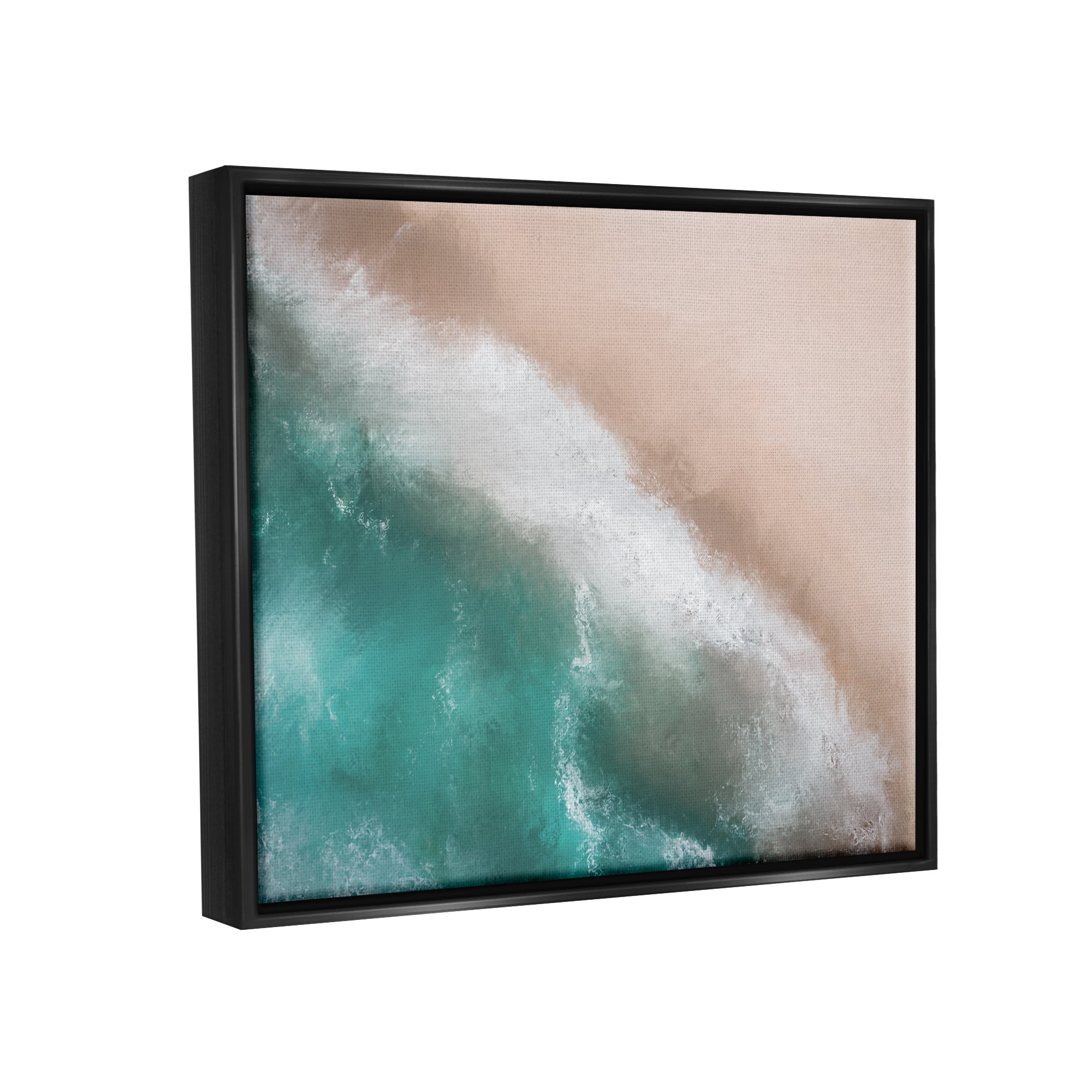 Stupell Industries Aerial Beach Foam View Landscape Painting Black Floater Framed Canvas Art Print Wall Art, 31 x 25