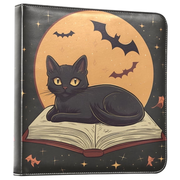 FORMRS 3 Ring Photo Album 4"x6" Self Adhesive Large Capacity PU Leather Cover, Orange Halloween Cat