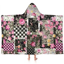 Pioneer Flower Floral Print Pattern Hooded Bath Towel,60"x35" for Ages 3 To 12 Kids, Quick Dry Lightweight Soft Microfiber Hood Beach Towel Cover Up for Kids