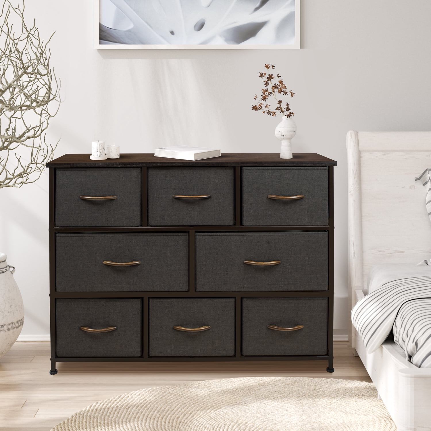 Sorbus Dresser with 8 Drawers - Furniture Storage Chest for Kids Clothing Organization, Bedroom, Hallway, Closet, Office - Steel Iron Frame, Rustic Farmhouse Wood Top, Fabric Bins (Brown)