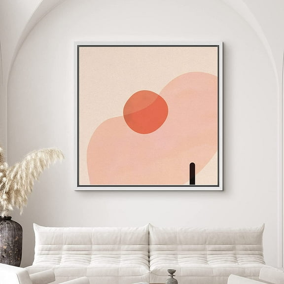 PixonSign Framed Canvas Print Wall Art Geometric Mid-Century Orange and Pink Shapes Abstract Circle Illustrations Modern Art Relax/Calm Warm for Living Room, Bedroom, Office - 16"x16" White