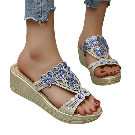 

eczipvz Womens Shoes Womens Wedges Dressy Casual Women s Open Toe Summer Espadrilles Wedge Sandals for Women Wicker Wedges Blue