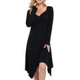 thumbnail image 2 of Asymmetrical Dress for Women Formal Long Sleeve V Neck Bow Dress Empire Waist Dress Midi Off Shoulder Dress Black L, 2 of 5