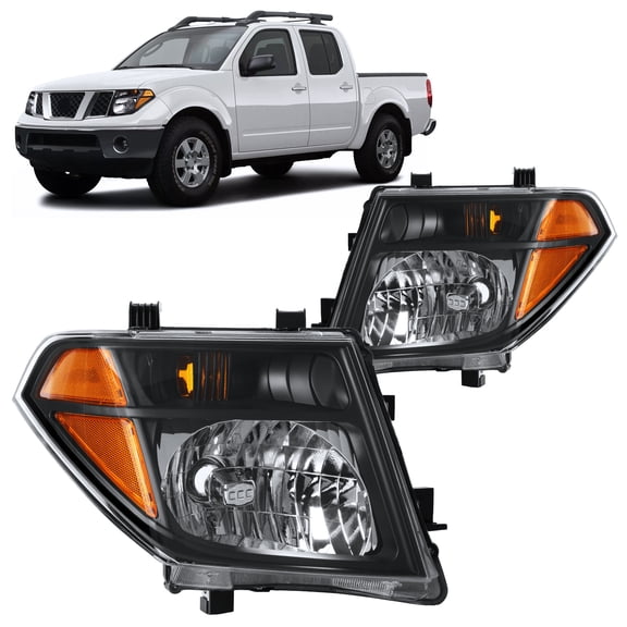 HOUGEET Headlights Assembly Fit for Nissan Frontier 2005-2008 Fit for Nissan Pathfinder 2005-2007 Halogen Headlights Lamps Black, Driver & Passenger Side