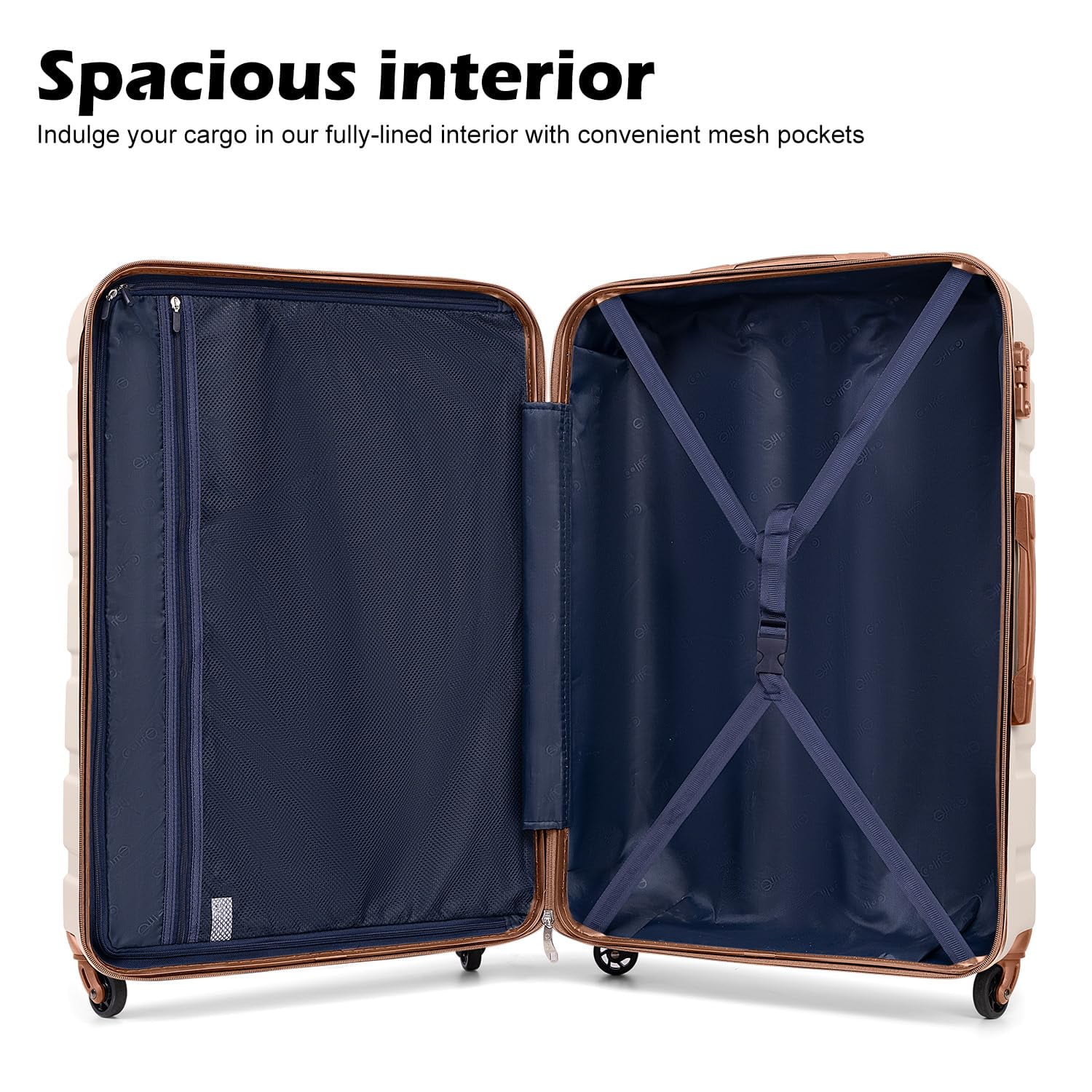 Coolife Luggage 3 Piece Set Suitcase Spinner Hardshell Lightweight TSA Lock (apricot white,20/24/28)