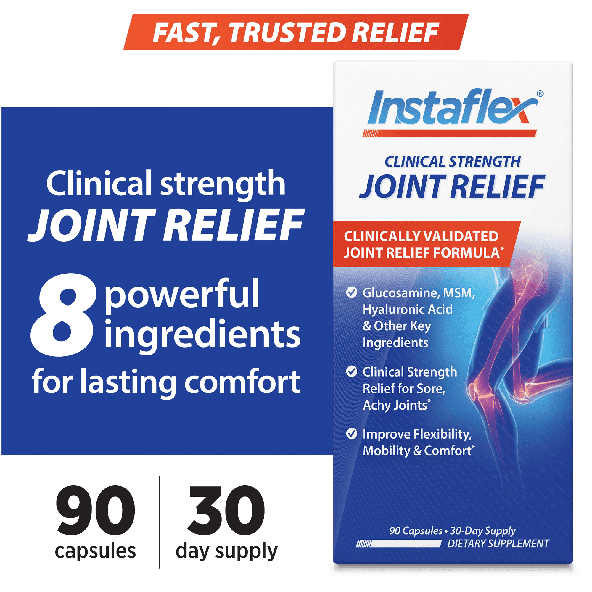 Instaflex® Clinical Strength Joint Relief, Clinically Studied with Glucosamine, MSM, Hyaluronic Acid, Turmeric, & Ginger, 90 Capsules