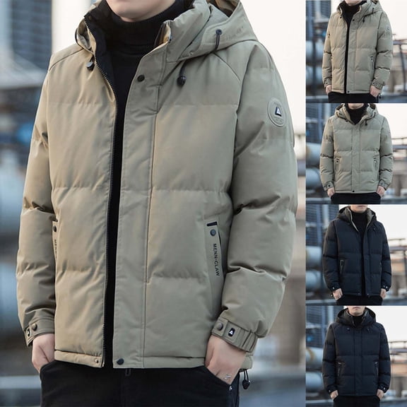 Men's Winter Puffer Jacket - Waterproof Quilted Coat Warm Thicken Ski Parka Full Zip Bubble Jackets Insulated Outerwear with Hood Big and Tall Size M-5XL Khaki