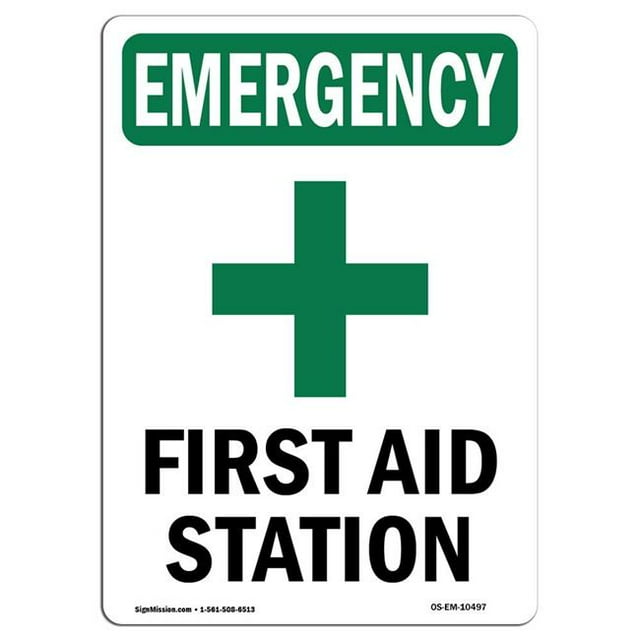 SignMission OS-EM-A-1218-V-10497 Panneau de Secours OSHA 12 x 18 Po - Poste de Premiers Soins avec Symbole