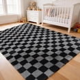 thumbnail image 3 of CozyDesg Shag Area Rugs,5'x8' Soft Fluffy Floor Rugs Checkered Carpet，Washable Area Rugs for Living Room Bedroom Decor,Black & Grey, 3 of 9